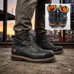 Timberland PRO Gridworks 6" Alloy Toe Waterproof Work Boot Black Leather Men 15M